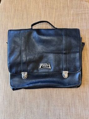Vintage Rusty Black Leather Messenger Bag Briefcase